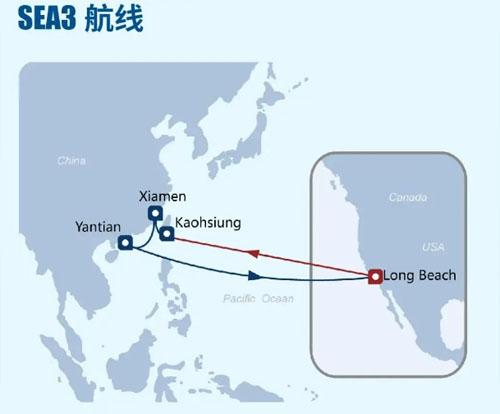 中遠(yuǎn)海運美西快線SEA3航線圖