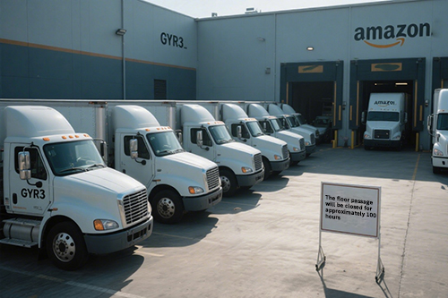 亞馬遜FBA倉庫外，卡車長龍蜿蜒數(shù)公里